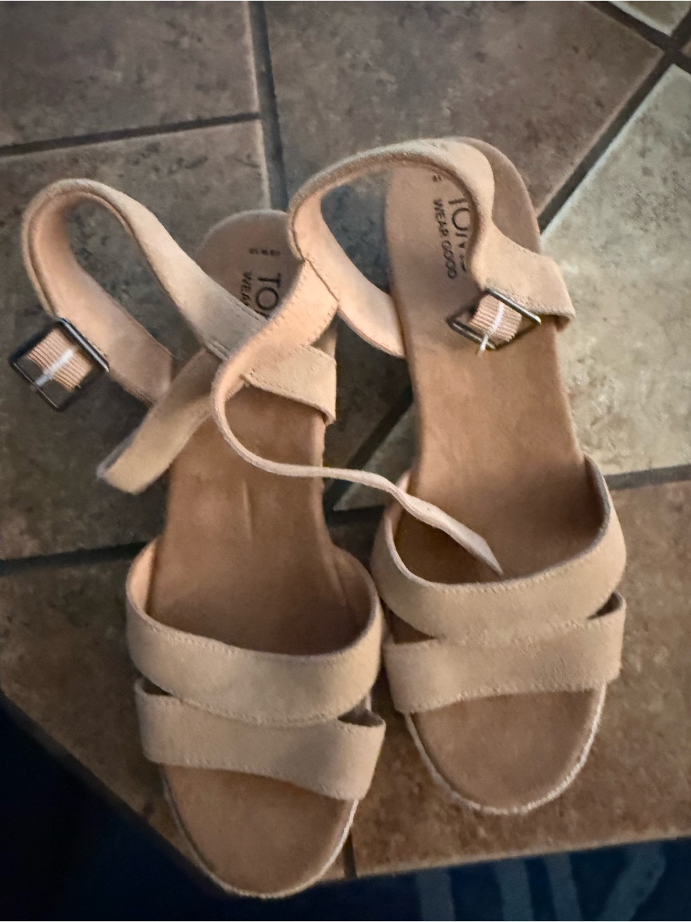 Toms Beige Suede Strappy Ankle Buckle Sandals